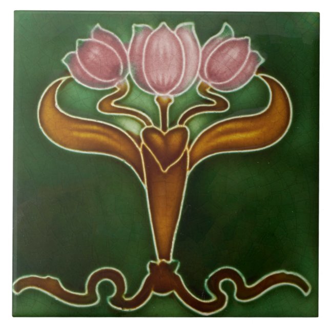 Ceramic Tile - Three Pink Tulips (Front)