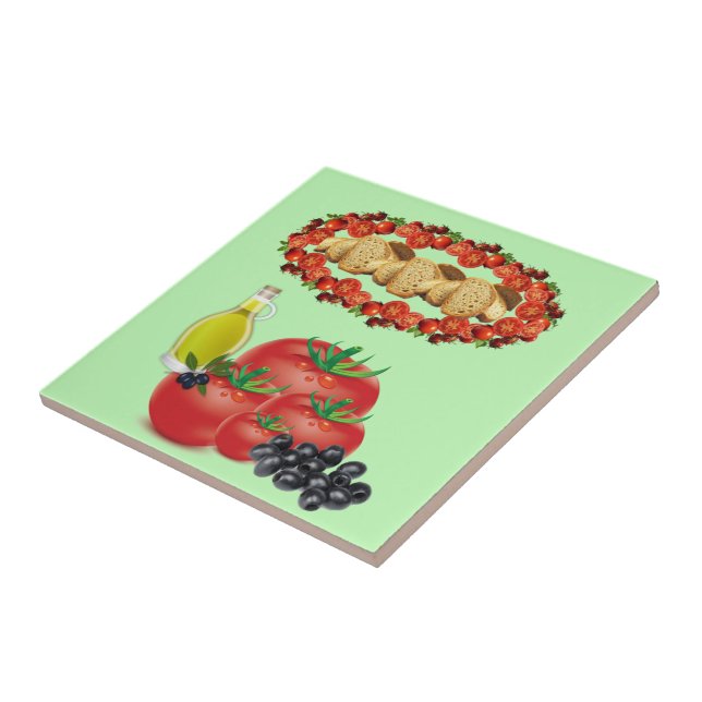 Ceramic Tile Tomato, Olive Oil, Olives, Bread (Side)