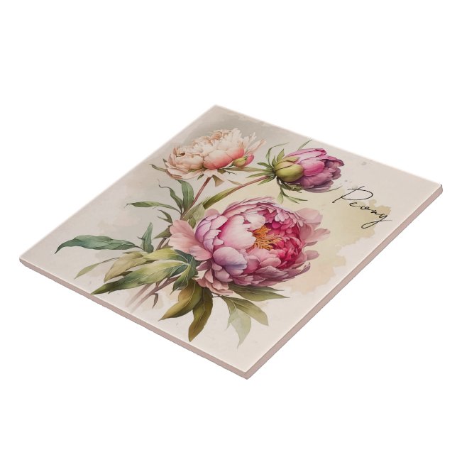 Ceramic Tile/Trivet-Floral Peony Tile (Side)