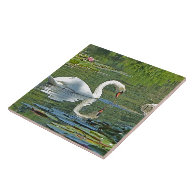 CERAMIC TILE/TRIVET, "SWAN ON LILY POND" TILE (Side)