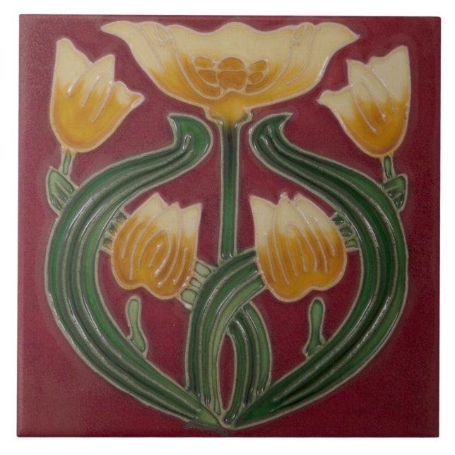 Ceramic Tile - Tulips Fireplace Art Nouveau Tile (Front)