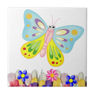 Ceramic Tile Tulips Floral Butterfly