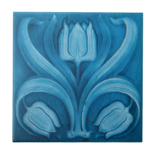 Ceramic Tile - Vintage Blue Tulips Art Nouveau
