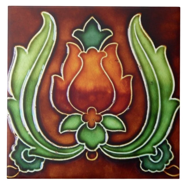 Ceramic Tile - Vintage Look Art Nouveau Floral (Front)