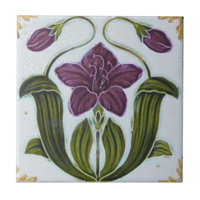 Ceramic Tile - Vintage Looking Art Nouveau Design (Front)