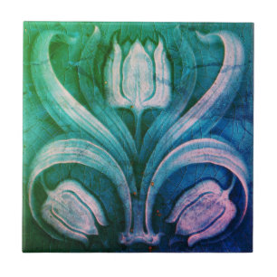 Ceramic Tile Vintage Multi Coloured Art Nouveau