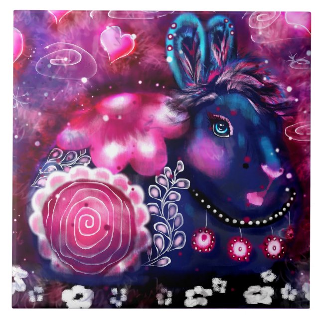 Ceramic Tile - Whimsical Rabbit 'Glamour Bunny' (Front)
