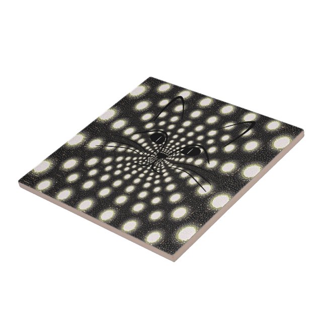 Ceramic Tile White and Black Circular Cats (Side)