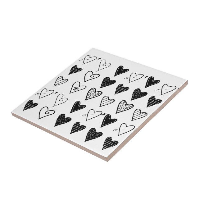 Ceramic Tile White and Black Hearts (Side)