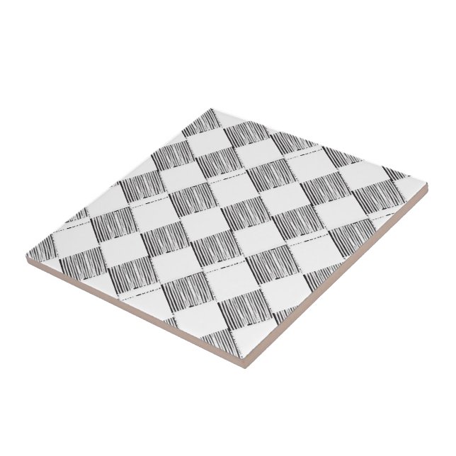 Ceramic Tile White and Black Plaid (Side)