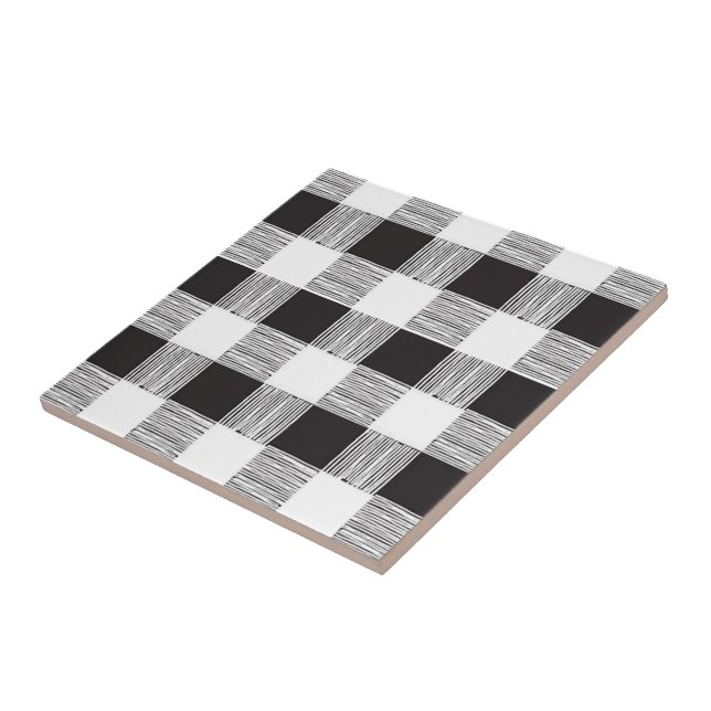 Ceramic Tile White and Black Plaid (Side)