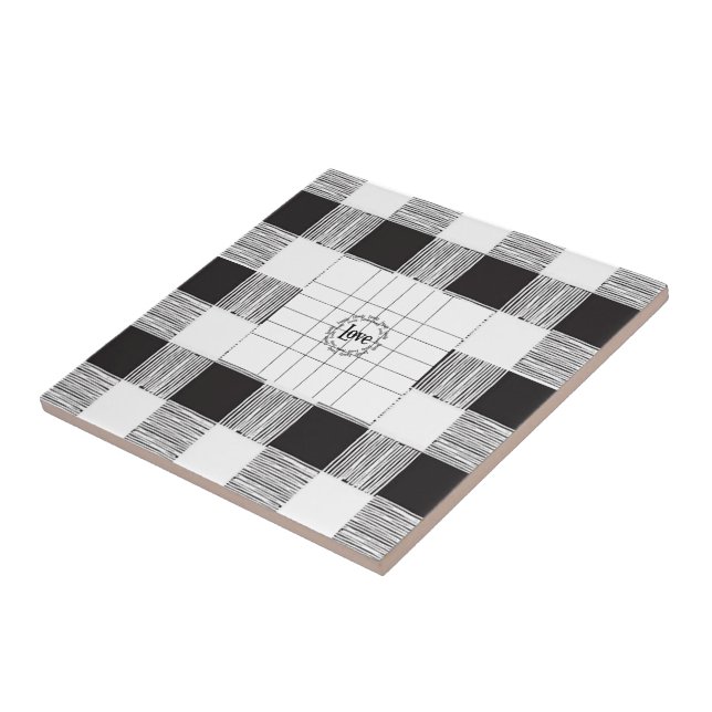Ceramic Tile White and Black Plaid Love (Side)