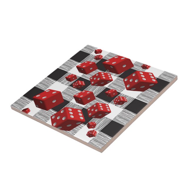 Ceramic Tile White and Black Plaid Red Dice (Side)
