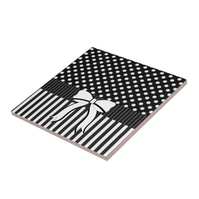 Ceramic Tile White and Black Polkadot Stripes (Side)