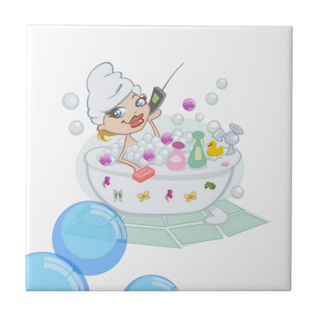 Ceramic Tile White Bath Time Bubbles (Front)
