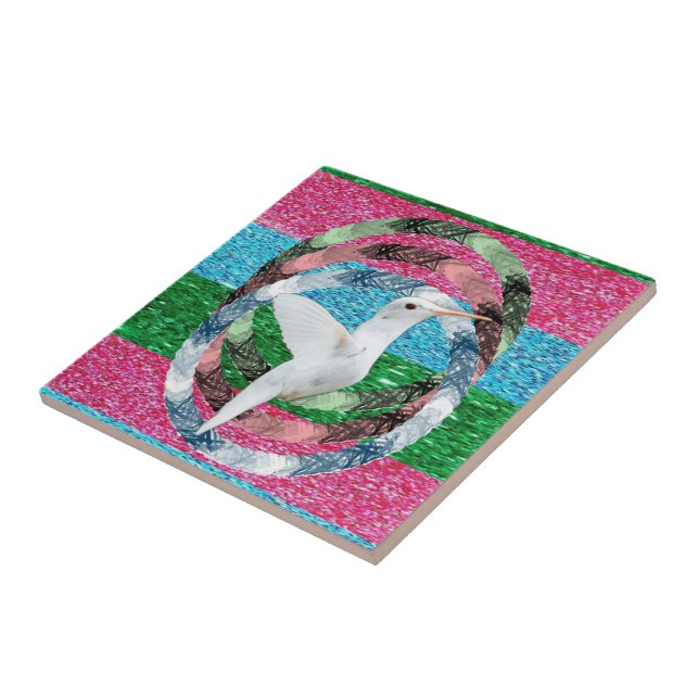 Ceramic Tile White Bird Circular (Side)