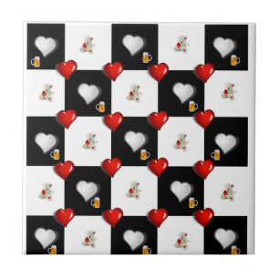 Ceramic Tile White Black Chequered Beer Teddy Bear