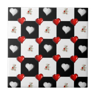 Ceramic Tile White Black Chequered Teddy Bear