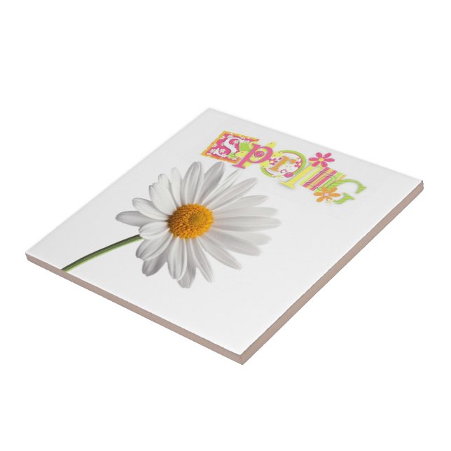 Ceramic Tile White Daisy Floral Spring (Side)