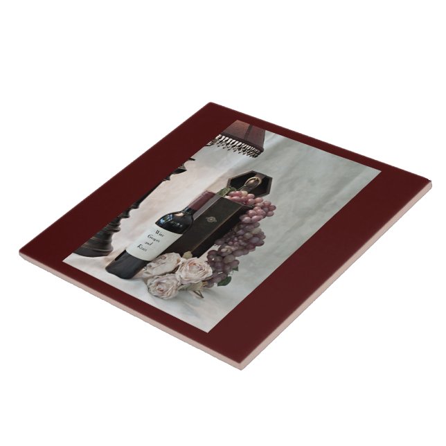 Ceramic Tile Wine, Grapes and Roses (Side)