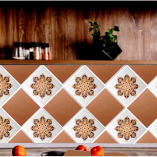 Ceramic tile with medallion brown, gold & orange