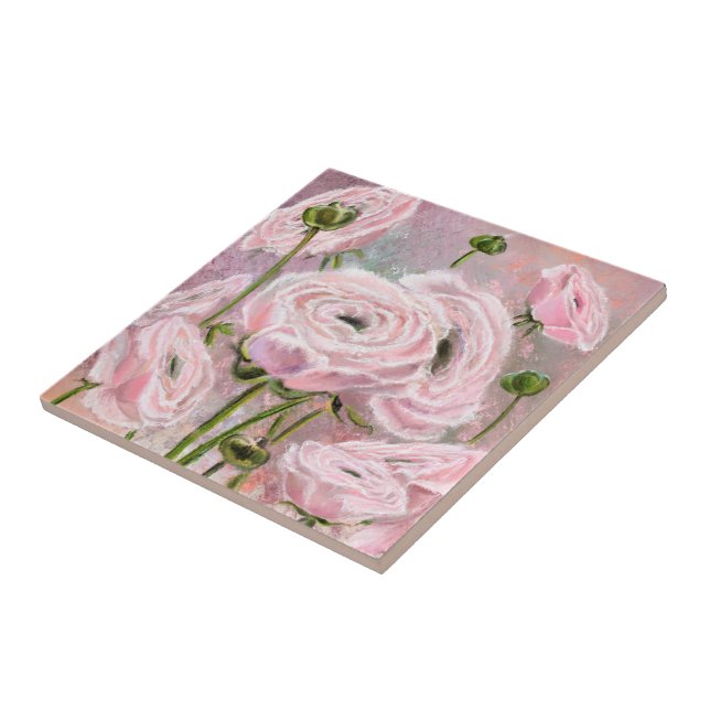 Ceramic Tile with Pink Roses (Side)
