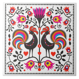 Ceramic tile with polish pattern folk