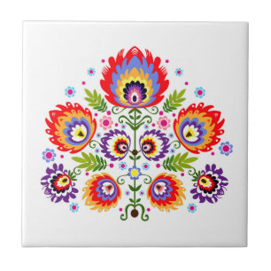 Ceramic tile with polish pattern folk