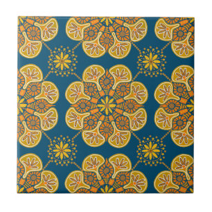 Ceramic Tile with repeating ochre on teal