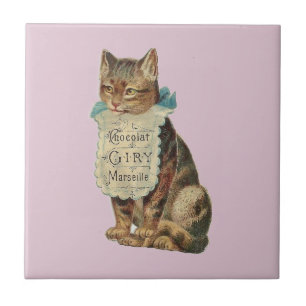 CERAMIC TILE WITH VINTAGE "CHOCOLAT" CAT