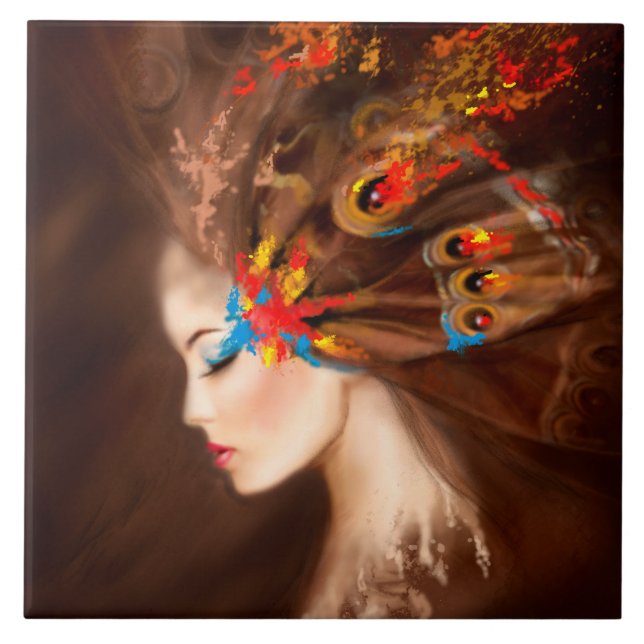 Ceramic Tile woman butterfly  Large(6" X 6") (Front)