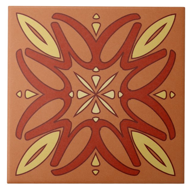 Ceramic Tile- Yellow and Red Kaleidoscope Flower Tile (Front)