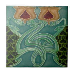 Ceramic Tile - Yellow Floral Art Nouveau