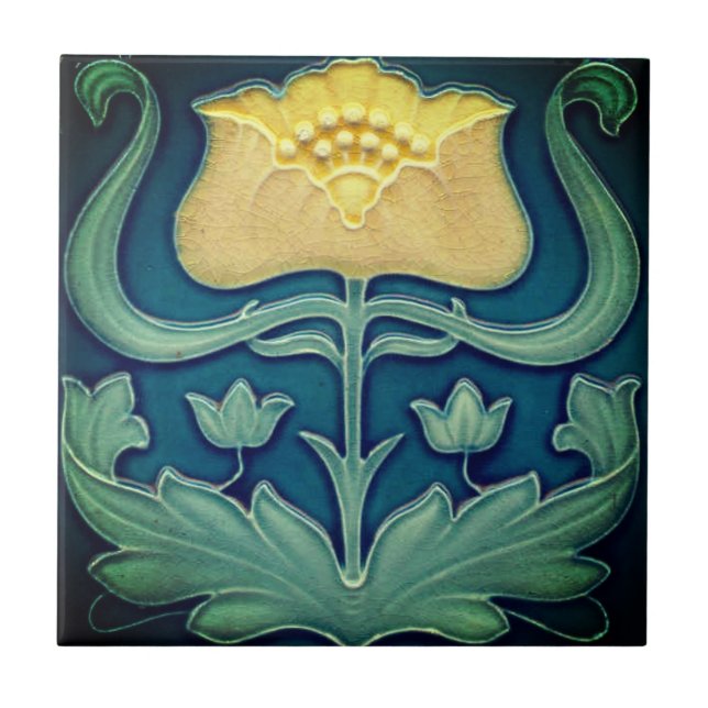 Ceramic Tile - Yellow Flower Art Nouveau (Front)