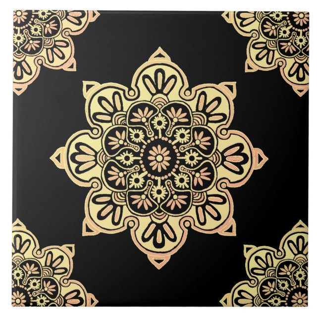 Ceramic tile, Yellow Medallion on Black Tile (Front)