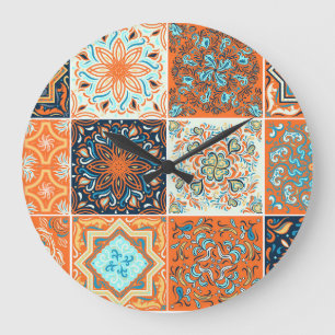 Ceramic tiles ornaments: abstract pattern. large clock