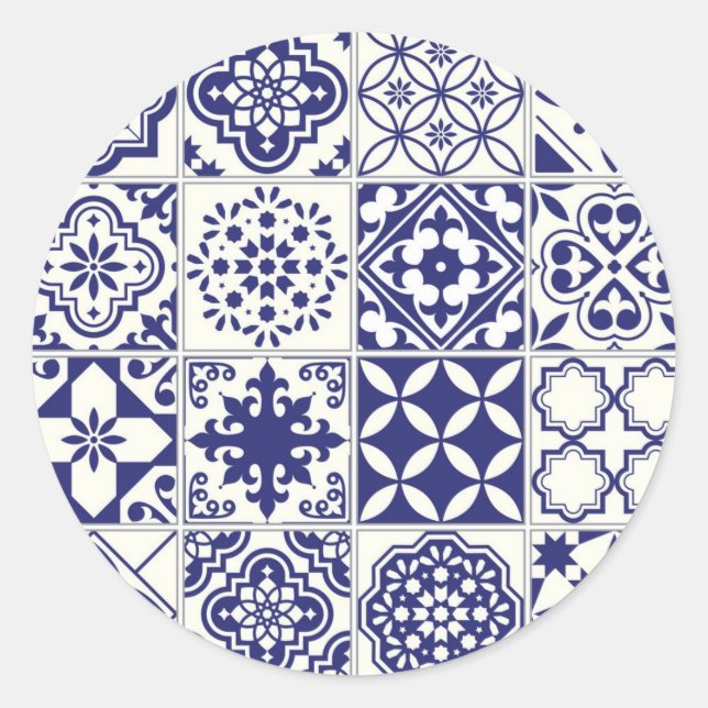 Ceramic tiles pattern classic round sticker (Front)