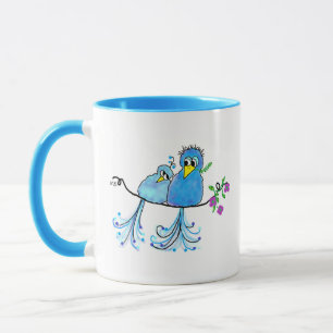 Ceramic Whimsical Blue Birds Mug