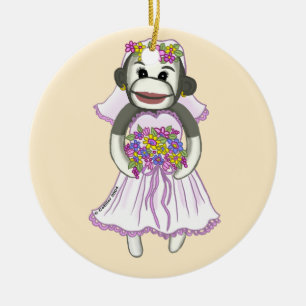Céramique Mariée singe en chaussette ornement de mariage