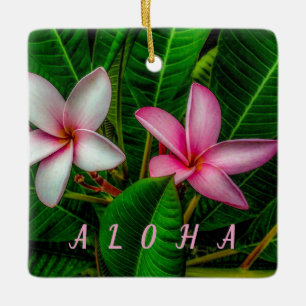 Céramique Plumerias en Ornement Blanc et Rose