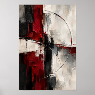Cercle Abstrait en Ivoire Noir Rouge Art Mural