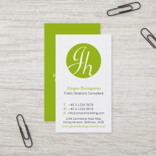 Cercle blanc vert initial carte de visite moderne