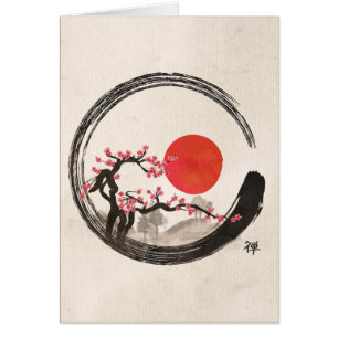 Cercle d'Enso de zen et arbre de Sakura