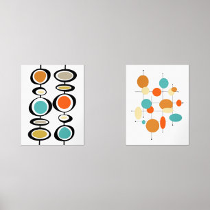 Cercles Abstraits Turquoise Orange milieu du siècl