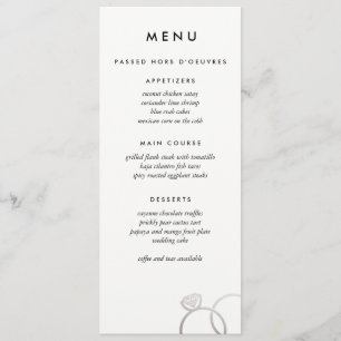 Cercles d'argent moderne Menu personnalisé Mariage