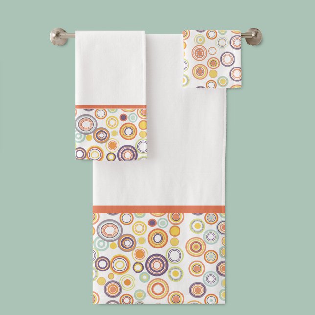 Cercles d'automne modernes du milieu du siècle (Mid-Century Modern Retro Autumn Circles Bath Towel Set. MCM)