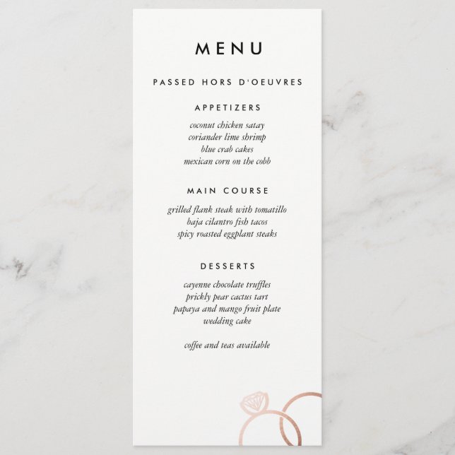 Cercles d'or Rose moderne Menu personnalisé Mariag (Devant)