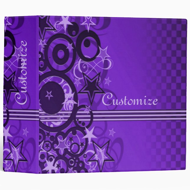 Cercles rétro et étoiles Classeur violet (Devant/Côté)