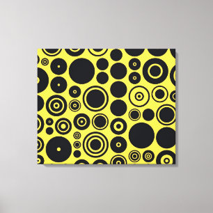 Cercles rétro Jaune, Noir 2 Toile Enveloppée