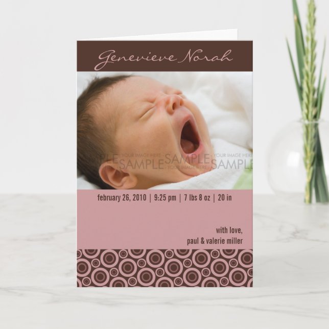 Cercles rétro Rosy Brown ・ Faire-part bébé (Devant)